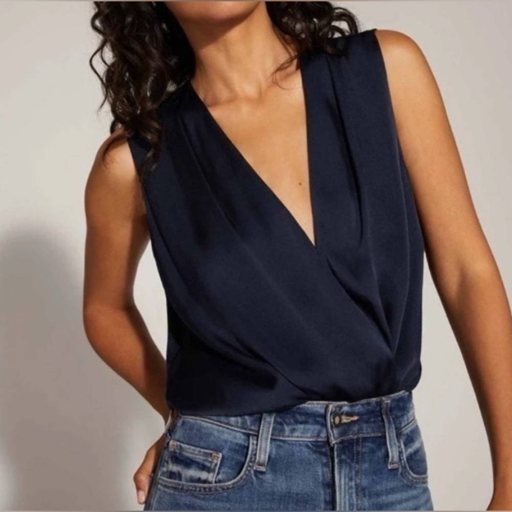 Favorite Daughter Sleeveless Date Blouse Bodysuit Navy Blue